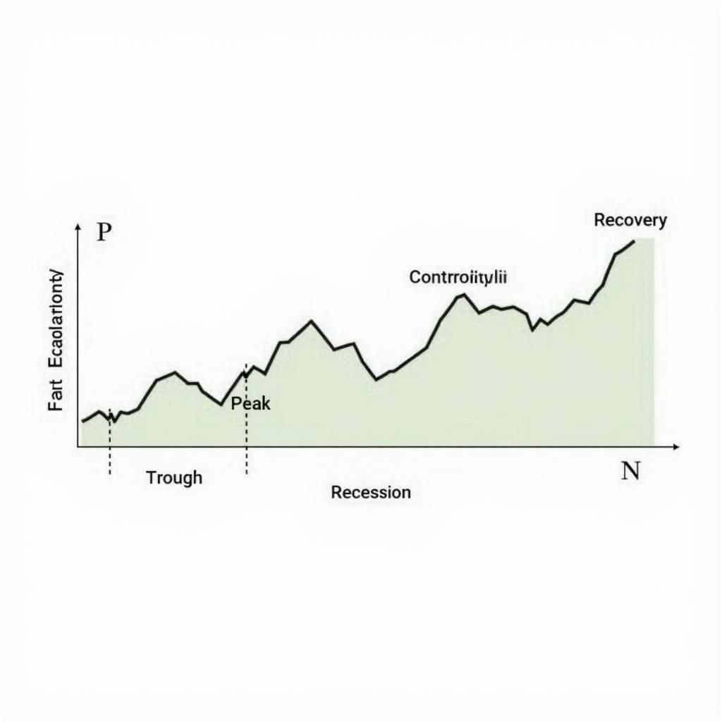 Hình minh họa các giai đoạn của chu kỳ kinh tế: phục hồi, đỉnh cao, suy thoái, đáy.
