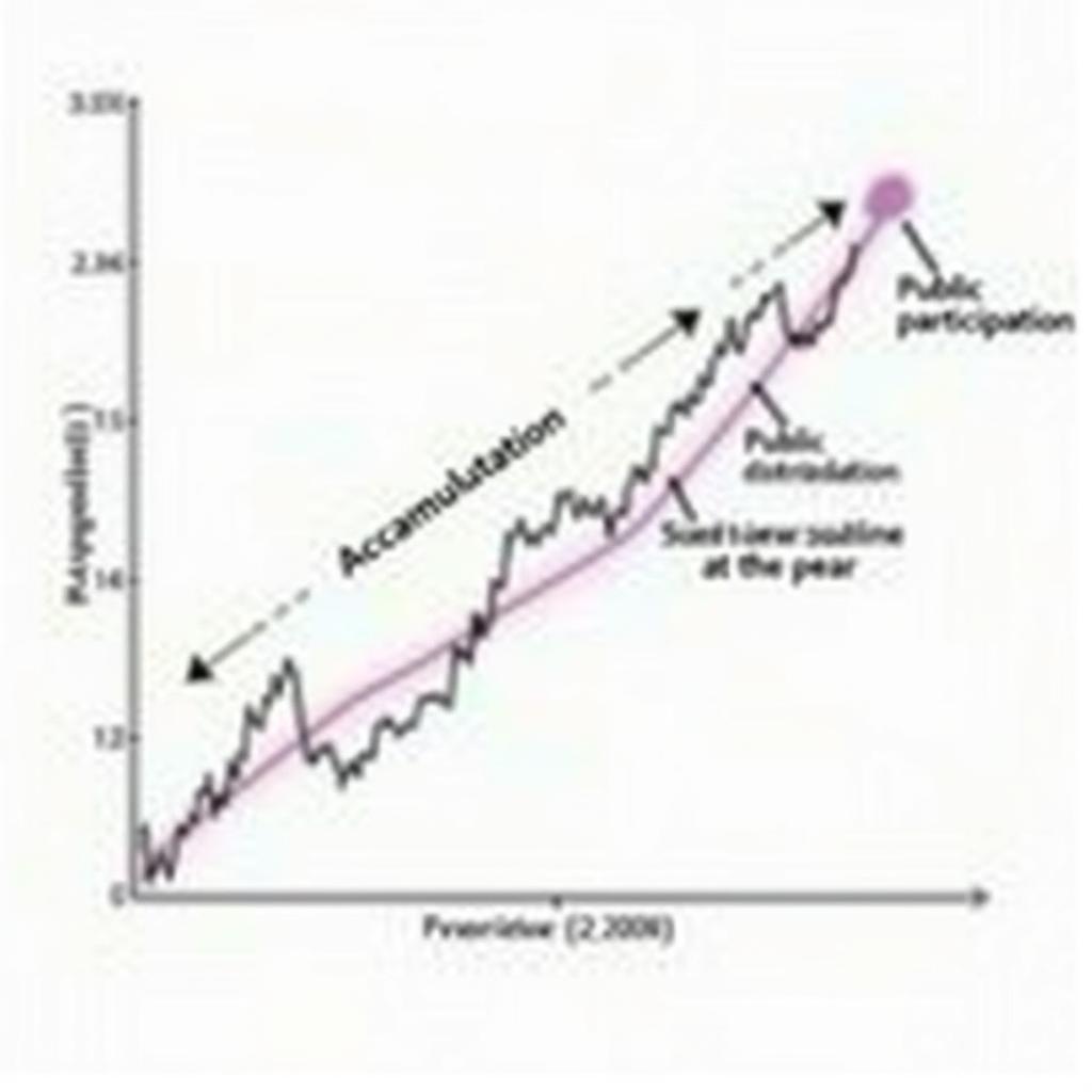 Biểu đồ minh họa ba giai đoạn của một xu hướng tăng chính theo lý thuyết Dow.